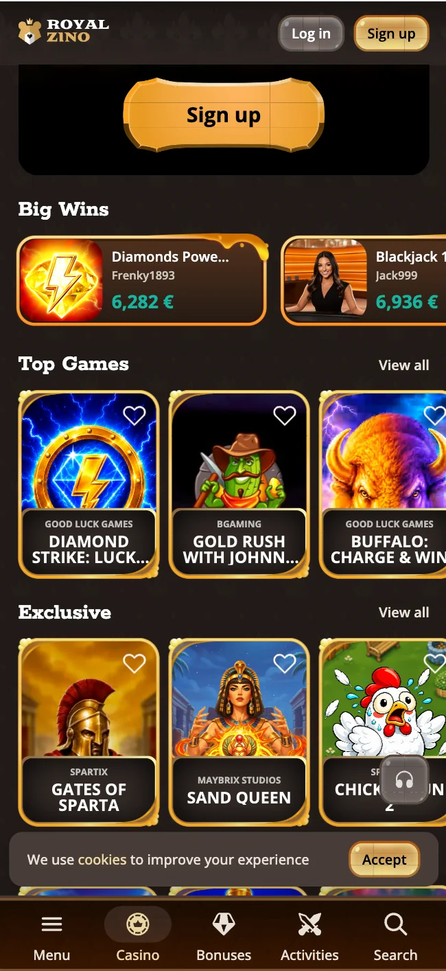Jouer sur mobile avec Royalzino